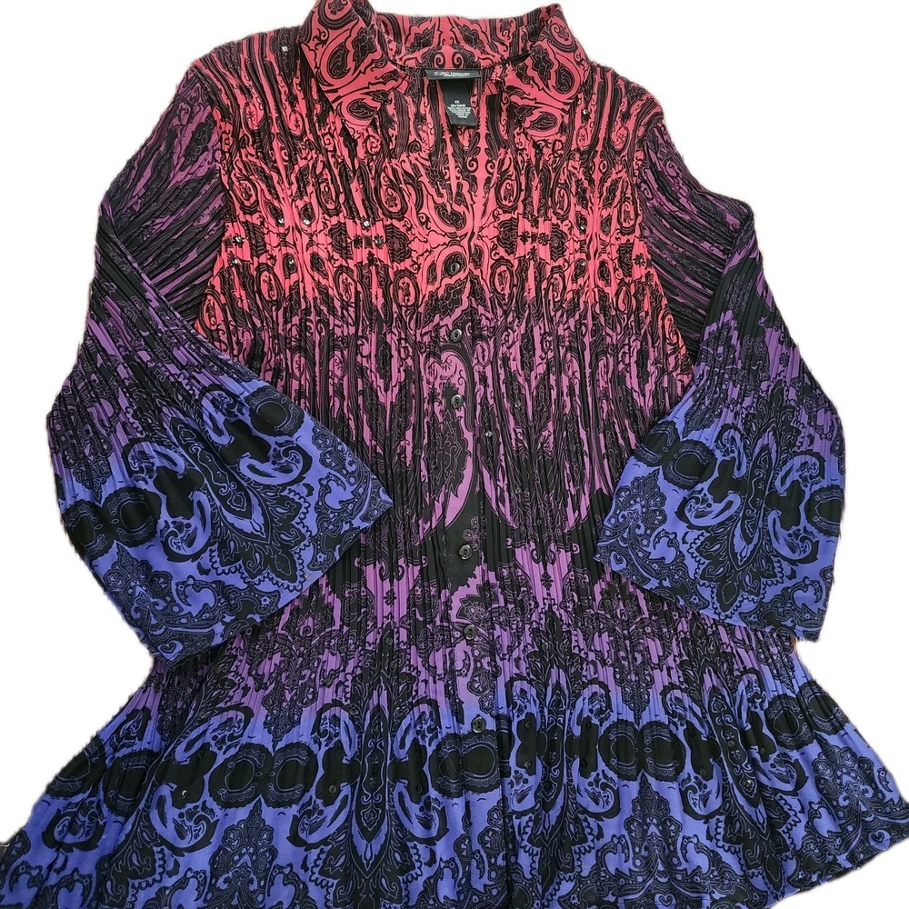 Liz Me 1X‎ Plus Sz Top Ombre Sequins Dress Purple Black Paisley Whimsigoth Witch